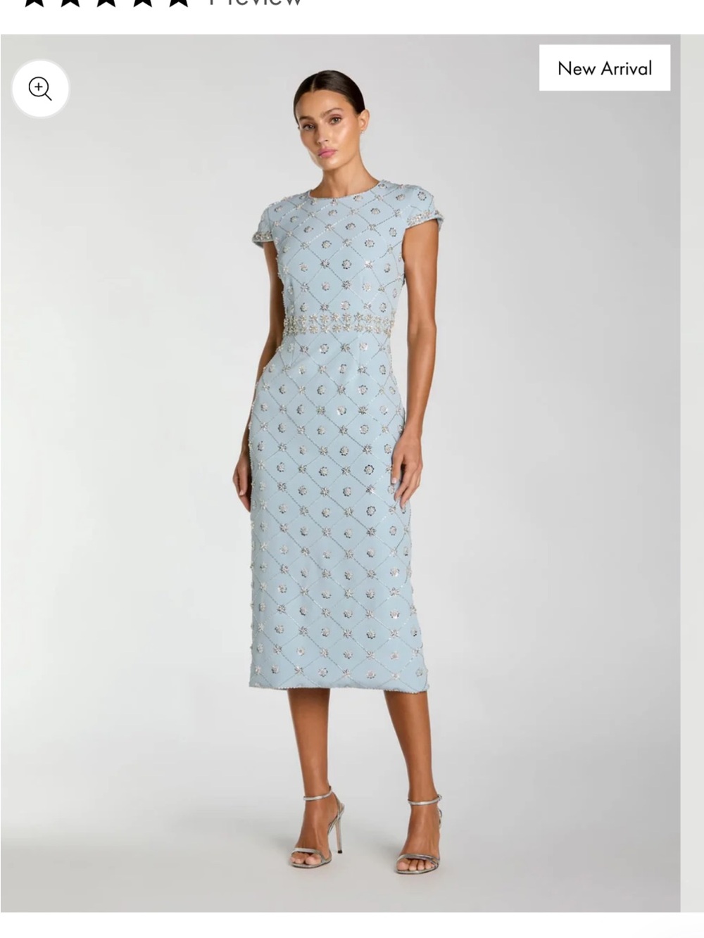 Mac Duggal Powder Blue Crystal-Embellished Cap Sleeve Midi Dress